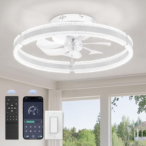 Ceiling Fan 51 cm Wave Pattern, Double LED Ring (White) APP (1/5)