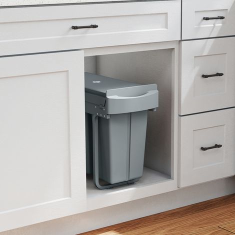 Ausziehbarer Mülleimer, Küchenmüllbehälter mit 2 herausnehmbaren Eimern, Griff, 30 Liter (20 L+10 L), Metall, Grau