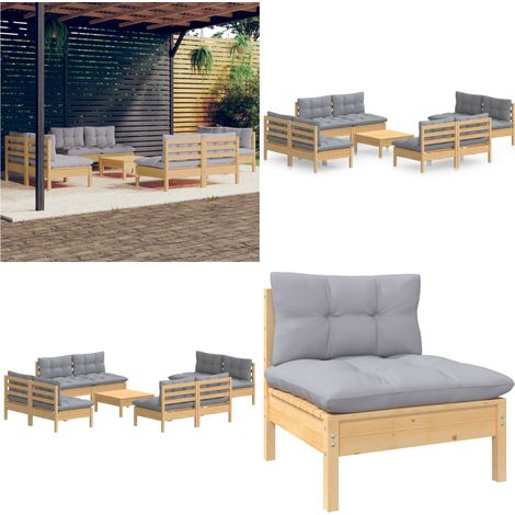 9-tlg. Garten-Lounge-Set mit Grauen Kissen Kiefernholz - Garten-Lounge-Set - Garten-Lounge-Sets - Home & Living (1/5)