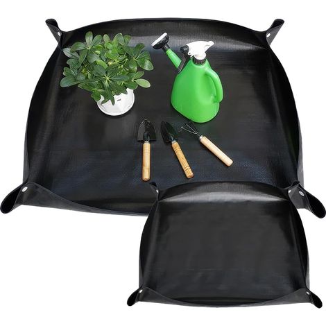 2 Pièces Tapis de Jardinage Imperméable, 66×66cm/100×100cm Tapis de Rempotage de Plantes, Tapis de Plantation de Fleurs Pliable pour Repiquage, Rempotage, Succulentes, Transplanter (1/5)