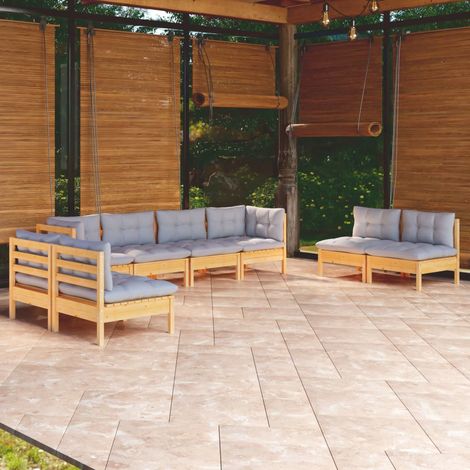 Salon de jardin 8 pcs Ensemble Table et Chaise de Jardin - avec coussins Bois de pin massif BV462495 - BonneVie (1/5)