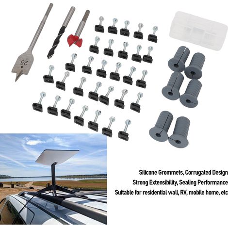 Ortviai Kit de passage de câbles murales avec 6 entretoises en silicone, 30 pinces, forets 25 mm et 8 mm – Gris (1/4)