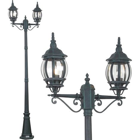 Lampione Vittoriano Classico da Giardino 2 Lanterne in Alluminio Verde Ant 202cm