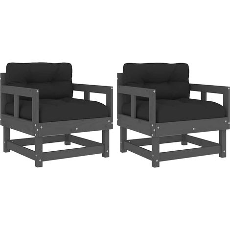 Maison Exclusive - Sedie da Giardino con Cuscini 2pz Legno Massello di Pino Grigio (1/5)