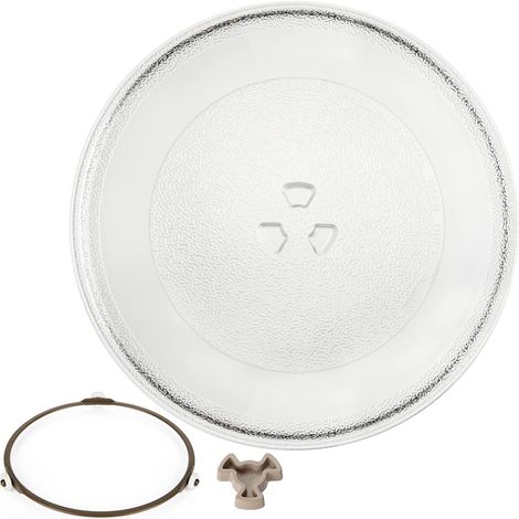 Assiette Micro-Ondes Universelle de 24,5 cm Plateau tournant avec 3 fixateurs Cœur Rotatif et Arbre Plateau en Verre pour Micro-Ondes, Cuisine, Salle à Manger (1/5)