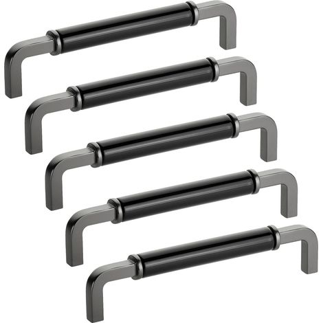 SOTECH Möbelgriff Schubladengriff Schrankgriff AXIS BA 160 mm anthrazit mit schwarzem Porzellan-Einsatz, 5 Stück