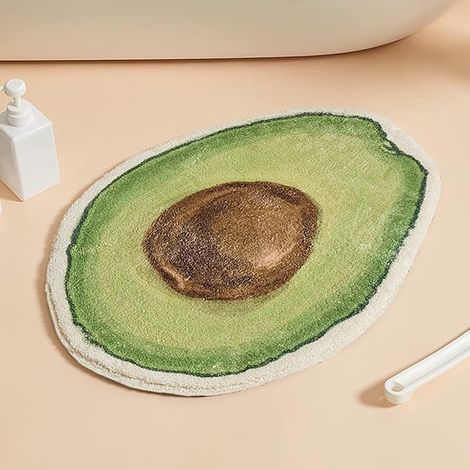 Tapis de bain moelleux, tapis de salle de bain vert avocat amusant et mignon, surface douce en microfibre, antidérapant, lavable en machine, décoration pour chambre, salon et salle de bain, 40 x 60 cm