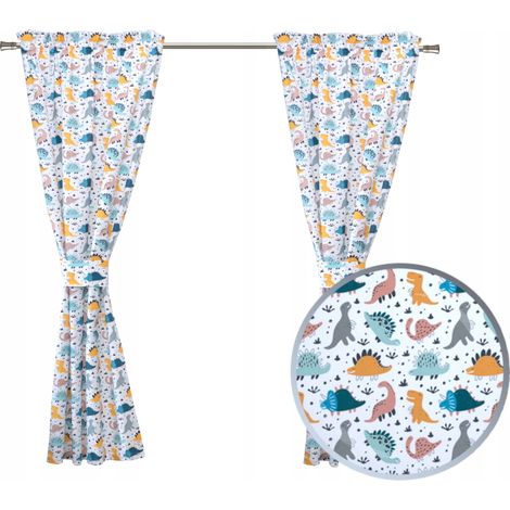 Set di tende per la cameretta di un bambino, con motivo a dinosauri colorati, per maschietto, altezza 150 cm.