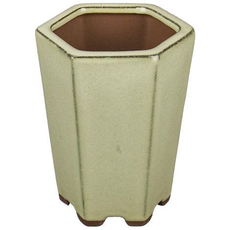 Vaso per bonsai esagonale (stile a cascata) in gres smaltato bianco 7,5x7,5x11,5 cm - SF37 (1/2)