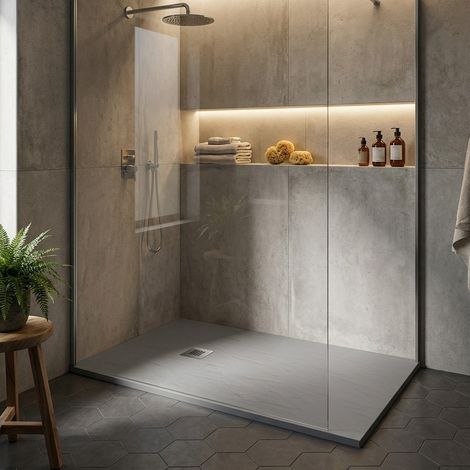 Piatto doccia in resina colore cemento 70x120 cm con griglia e piletta – Showey