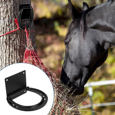 Paquete de 2 anillas metálicas para atar caballos, anillas negras en forma de herradura de 11,5 x 12,5 cm con tacos de expansión para boxes, establos y graneros. (1/5)