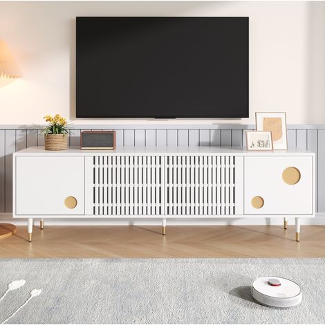 Mobile TV 180x40x41,5 cm bianco MDF con vano aperto e ante push to open (1/5)
