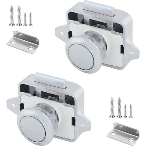 Set mit 2 Druckknöpfen für Wohnmobile 14 bis 16 Zoll Schlösser, Riegel, Druckknopfriegel mit Metallknopf-Verschlusssystem, Türschloss für Wohnwagenschränke, Schubladen, Möbel und Kleiderschränke - Cre (1/4)
