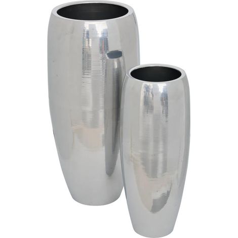 Lot de 2 Cache-Pot en Métal "The Palm Resort" 70cm Argent (1/2)
