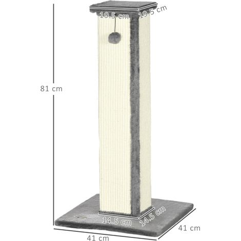 81cm Cat Scratcher, Vertical Full Scratcher w/ Natural Sisal Rope, Hanging Ball, Soft Plush - Grey (1/4)