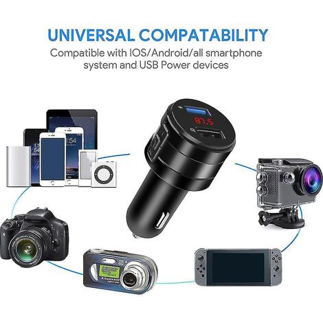 Émetteur FM Bluetooth pour voiture, double prise USB, chargeur, adaptateur auxiliaire, mains libres, charge rapide. (1/4)