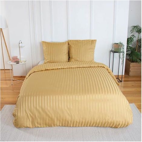 Parure de lit - COTE DECO - Housse de Couette 220x240 cm - 2 Taies 63x63 cm - Jaune - Satiné