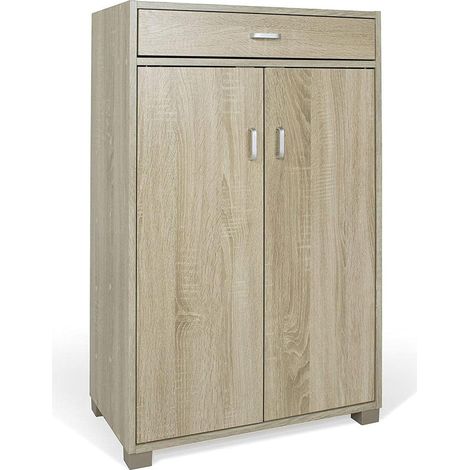Meuble à Chaussures CASA 5 étagères, Porte-Chaussures, 2 Portes, tiroir, Bois, chêne, Standard (1/5)