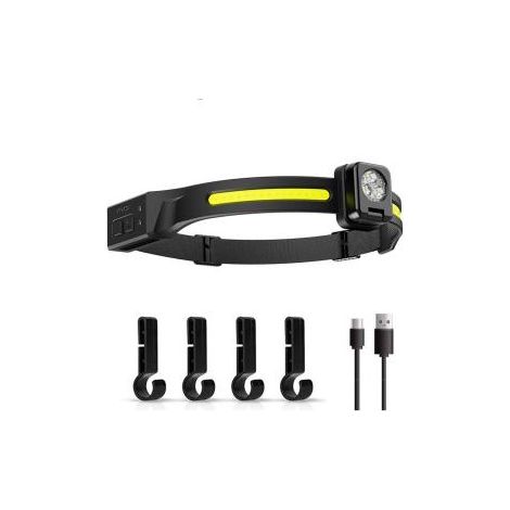 (XY200 avec 4 crochets) Lampe frontale de course COB+LED, double source lumineuse (1/5)