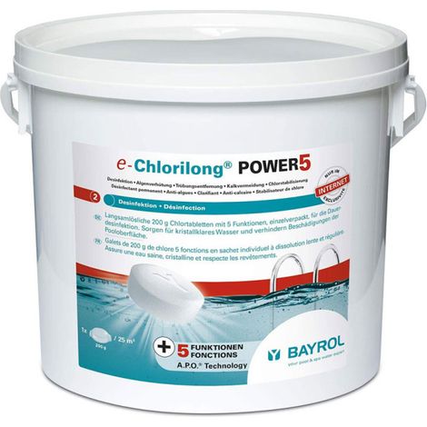 Bayrol – Chlore multifonctions 5-en-1 pour piscine – 5 kg – Désinfection, floculation, anti-algues, anti-calcaire – Galets à dissolution lente (1/6)