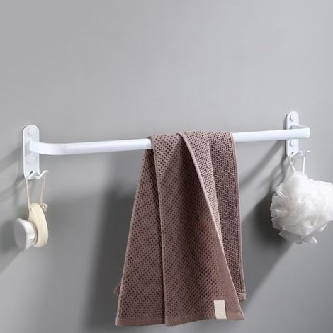Porte Serviette Salle de Bain sans Percage Porte-Serviettes Murale Blanc avec 2 Crochets Barre Serviette en Aluminium Cuisine Blanc 1 Couche 30cm (1/5)