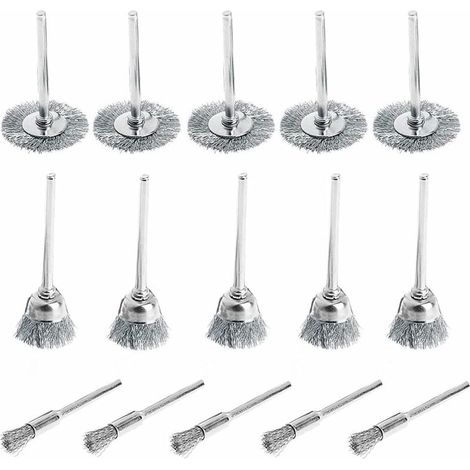 Kit de polissage et de nettoyage de 30 brosses métalliques circulaires pour perceuse, argentées, 5 mm/15 mm/25 mm. (1/5)