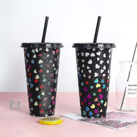Tasses à changement de couleur, couvercles et pailles réutilisables, sans BPA, pour boissons froides, idéales pour les voyages. (1/4)