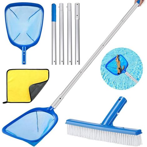 180cm Epuisette Piscine avec Manche Telescopique,Epuisette Piscine Maille Extra Fine avec Brosse Piscine,Kit de Piscine Nettoyage,pour Piscines,Spas,Fontaine,Étang Nettoyage