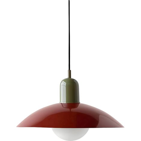 Suspension moderne avec abat-jour en fer émaillé, globe en verre blanc, douille E27, abat-jour amovible, luminaire suspendu pour cuisine, salle à manger, chambre (Vert+Rouge) (1/5)