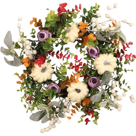 Guirlande De Citrouille Blanche - Décor Automnal Pour Porte Intérieure Ou Extérieure - Diamètre 40 Cm - 1 Pièce (1/5)