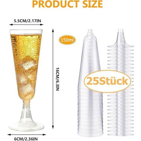 Flute A Vin - 150 Ml - Reutilisable - Transparent - Hauteur 16 Cm - Diametre 5 5 Cm - Lot De 25 (1/5)