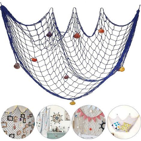 Filets de pêche décoratifs, 1,5 x 2 m, décoration murale sur le thème des filets de pêche de plage. (1/5)