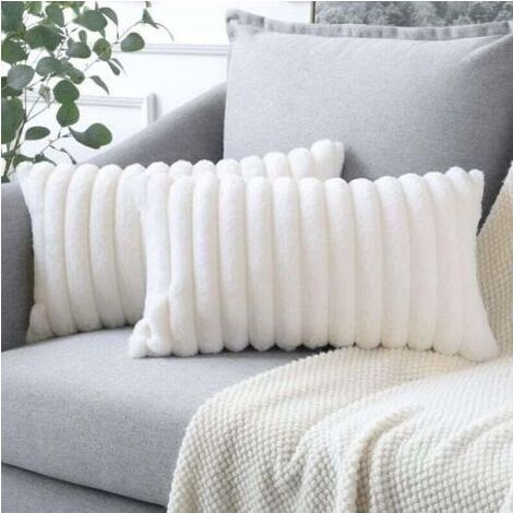 Lot de 2 taies d'oreiller en velours peluche (30x50cm, beige blanc) (1/4)