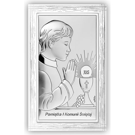 Quadro in argento con cornice, bambino, ricordo della Prima Comunione + incisione 762 9 x 13 cm (1/5)