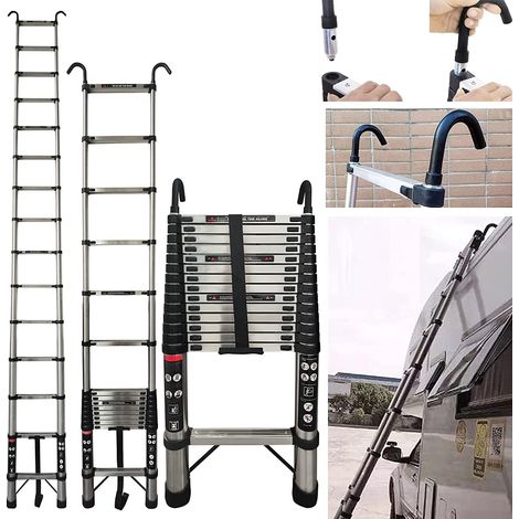 Échelle télescopique pliante en acier inoxydable de 14,4 pieds, pieds antidérapants, supportant 330 livres, échelle pliante polyvalente pour les travaux ménagers et extérieurs