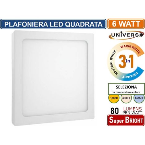 UNIVERSO PLAFONIERA LED QUADRATA 6W SMD IP20 BIANCA COLORE LUCE 3 IN 1 SELEZIONABILE CCT (1/4)