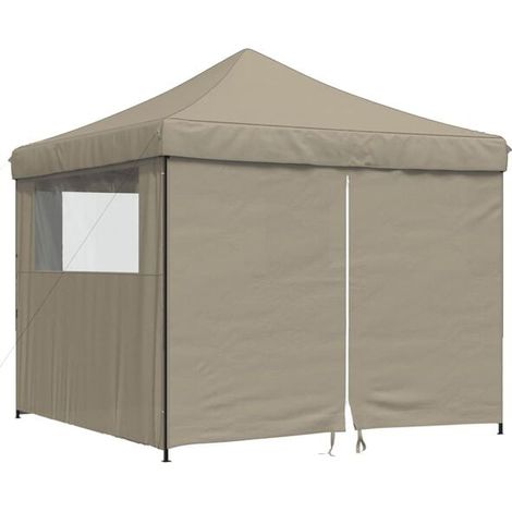 Tente de réception pliante à 4 panneaux latéraux, taupe (1/5)