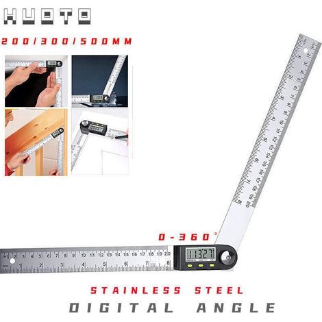 Rapporteur d'Angle Numérique 0-200mm Numérique Angle Finder 0-360 °Rapporteur Numérique 2 en 1 en Acier Inoxydable avec Affichage LCD Mesure Angle pour Travail Du Bois Construction Réparation--TRIMEC