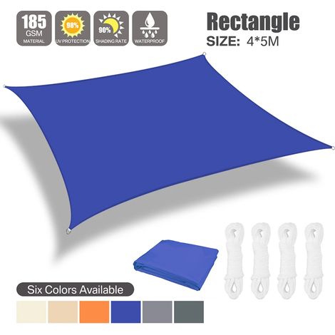 (Bleu foncé 5 x 4 m) Auvent imperméable, toile d'ombrage pour terrasse et jardin extérieur (1/4)