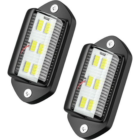 Lot de 2 feux de plaque d'immatriculation LED étanches 12V/24V – 6 SMD – 30-35 lumens – Dimensions 66x21mm – Longueur câble 10cm