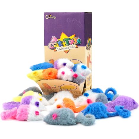 Lot de 36 Souris pour Chat avec Hochet, 4,5 cm Jouet Interactif en Fausse Fourrure, Couleurs Bonbon Assorties, pour Chaton et Chats d’Intérieur (1/5)