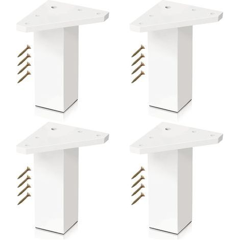 Pieds de Meuble:Lot de 4 Pieds Vis Incluses - Couleur Blanc,10 cm - Pied de Table Basse, Pied Meuble Salle de Bain, Cuisine(Pack 4) (1/5)
