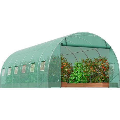 Mophorn Invernadero Túnel de Jardín, 590x295x198 cm, Carpa Refugio para Plantas con Estructura de Acero Galvanizado, Cubierta de PE Verde, Puerta Enrollable con Cremallera, 12 Ventanas, para Cultivo d