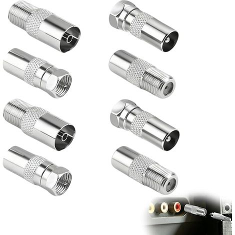 F-Type Coupler Metal, Coaxial Adapter Cable F Antenna Adapter for Coaxial Cable TV Satellite Modem Router Brass Brass (Silver) (1/5)