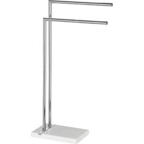 WENKO Portasciugamani da bagno a terra, con 2 barre, in elegante bianco, Acciaio - base in poliresina nera, 45,5x82x20 cm, cromato (1/5)