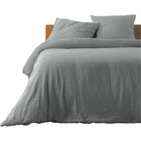 Housse de couette + 2 taies en gaze de coton 240 x 260 cm Tendance gris