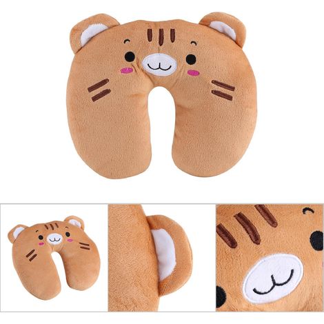 Coussin de voyage en coton PP doux en forme de U, appuie-tête de voiture, motif tigre (1/4)
