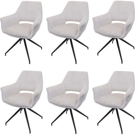 [NON UTILIZZATO] Set 6x sedie poltroncine con seduta girevole braccioli HHG-745 tessuto avorio bianco