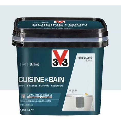 Peinture 100% imperméable Cuisine & bain V33 DécoLAB Gris bleuté 0,75 L (1/3)