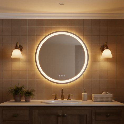 LED Badspiegel 80 cm runder beleuchteter Badezimmerspiegel mit Beleuchtung Touchschalter, 3 Lichtmodi, dimmbar, beschlagfrei, IP67